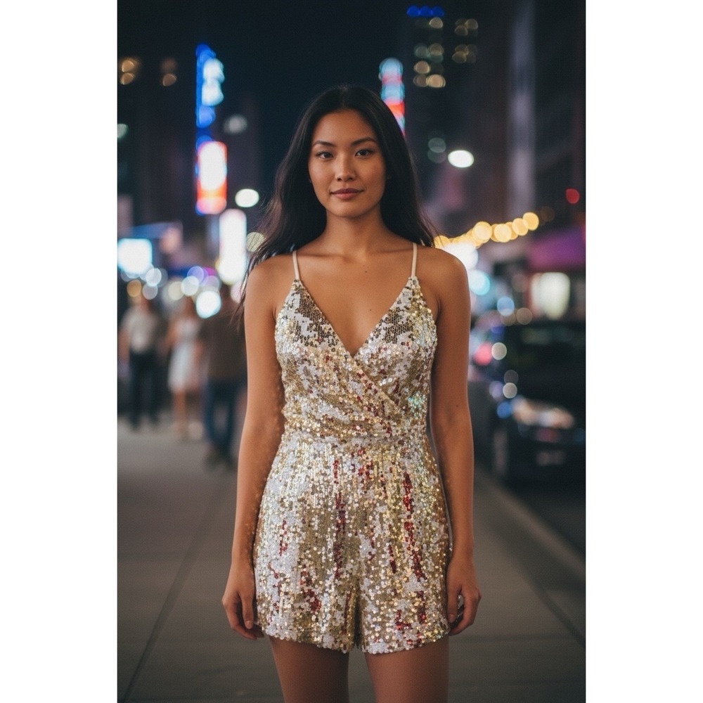 L'Atiste‎ Formal Romper Womens Gold Party Club Sequin Size Small S Bachelorette